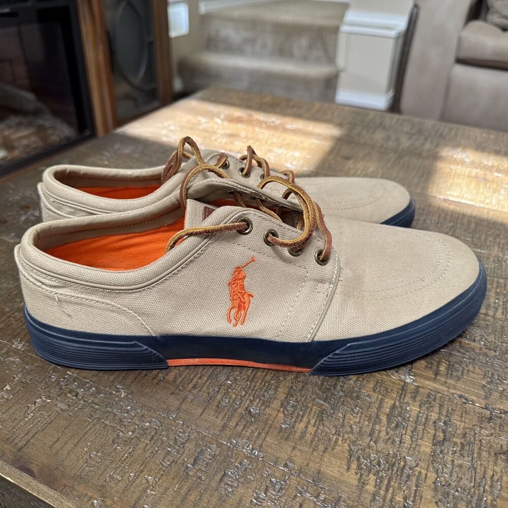 Ralph Lauren Polo faxon Tan low oxford cloth Men's sneakers Boat Shoes 10.5 D